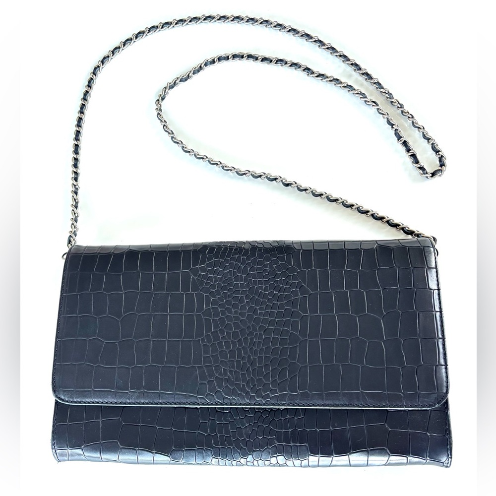 Mon Purse Custom Clutch or Shoulder Bag, Black Crocodile Emboss Leather